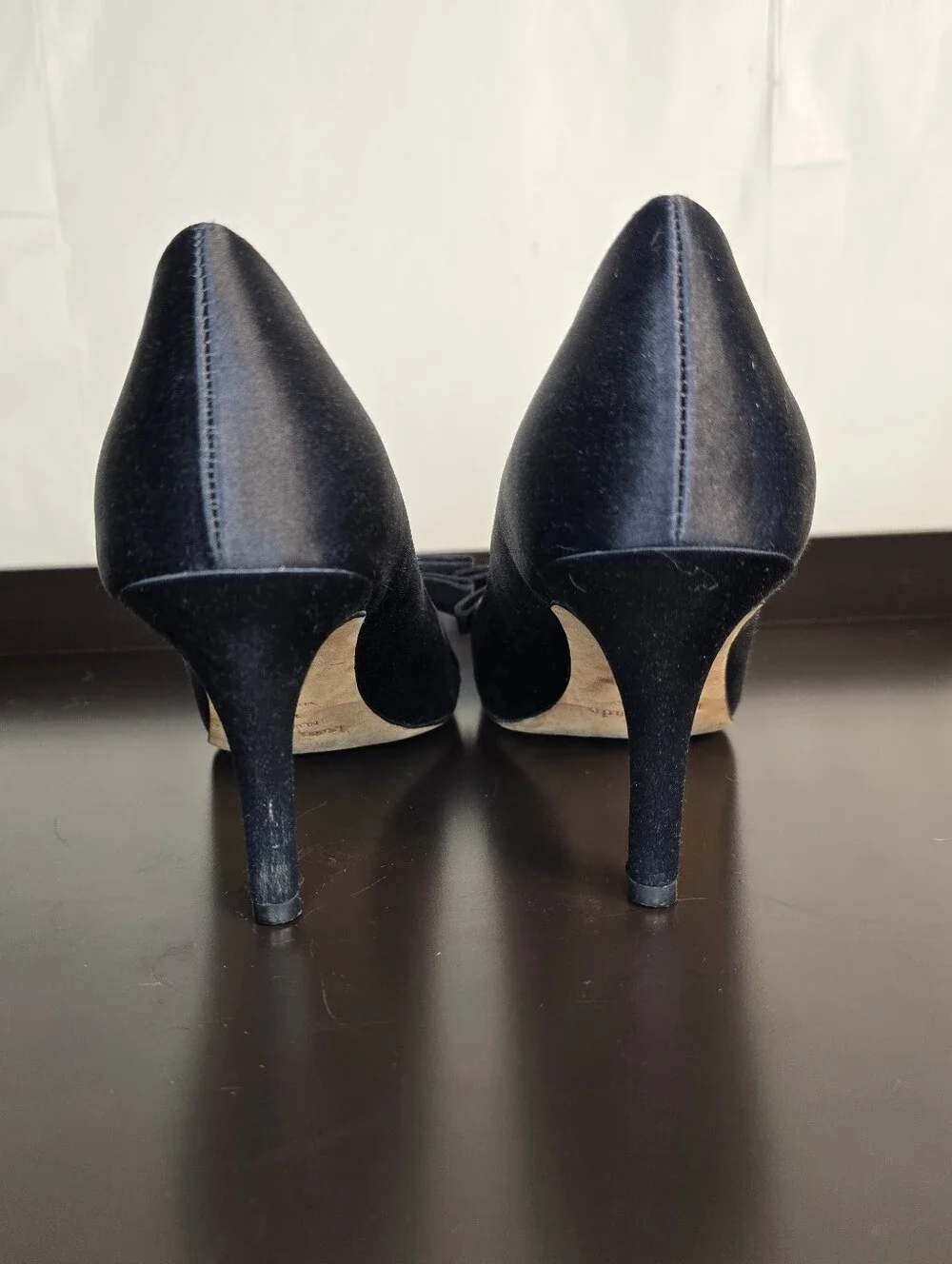 Kate Spade Black Satin Peep Toe Heels Bow Accent in Size 10
